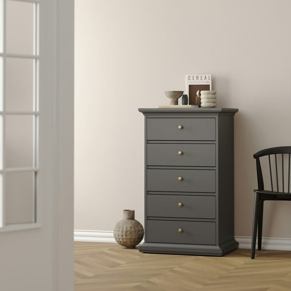 Furniture To Go Paris Chest 5 drawers in Matt Grey