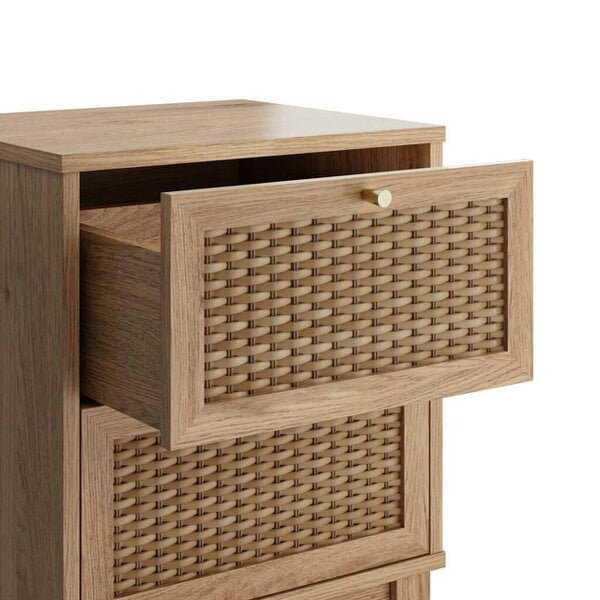 Wyld Haus Waterford Oak Wood and Rattan Bedside Cabinet 2 Doors