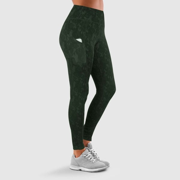 OOOOO Women's Workout Leggings Highwaist with Side Pockets & Camo Print, Olive