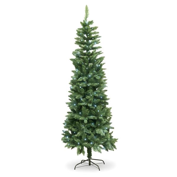 4ft to 8ft Slim Pre-Lit Green Christmas Trees with Cool White LEDs and Metal Base image 1
