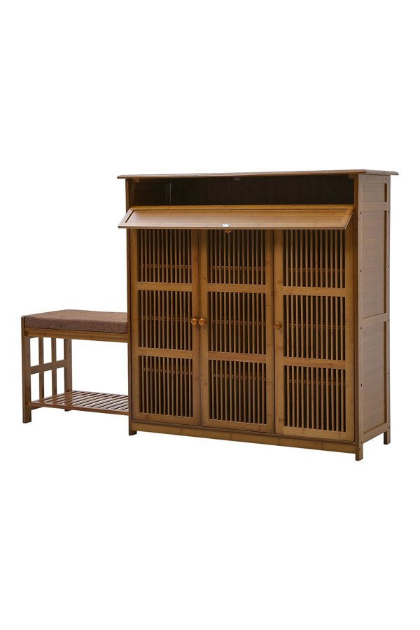 Living and Home Bamboo Entryway Storage Shoe Cabinet with Bench