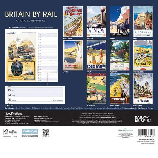 National Railway Museum, Britain By Rail Calendar 2027, Wall Calendars, Month To View, Travel, Gift