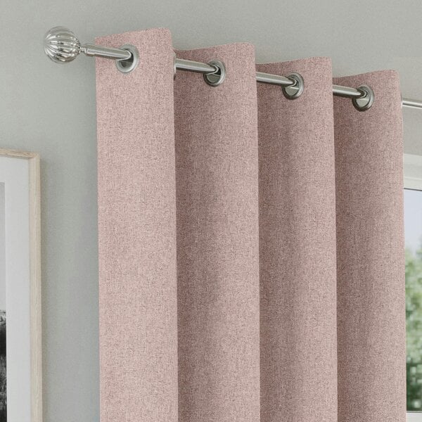 Enhanced Living Blush Textured Basketweave 100% Blackout Curtains - Thermal/Energy Saving Pair with Eyelets For Living Room & Bedrooms