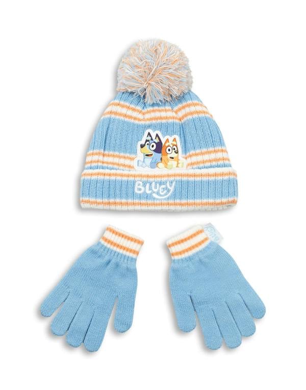 Bluey Girls Blue Character Beanie and Gloves Set (One Size)