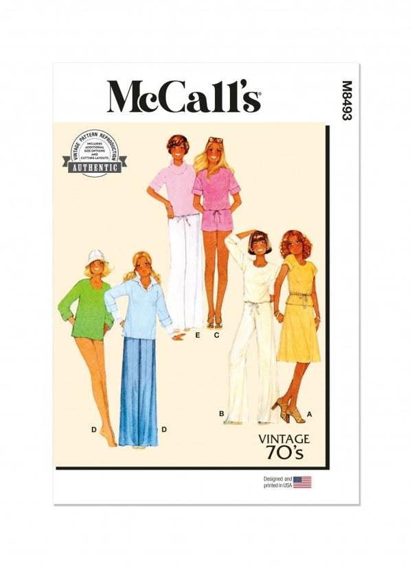 McCalls 8493 Paper Sewing Pattern – Women's Vintage Top, Dress, Trousers & Shorts, Size XS-L, Easy