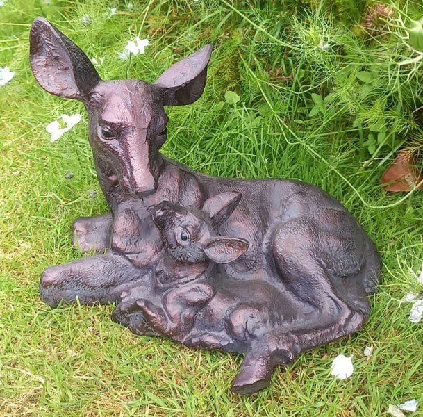 Inspirational Gifting Doe and Baby Fawn Laying Deer Garden Ornament Sculpture Hand Crafted Aluminium