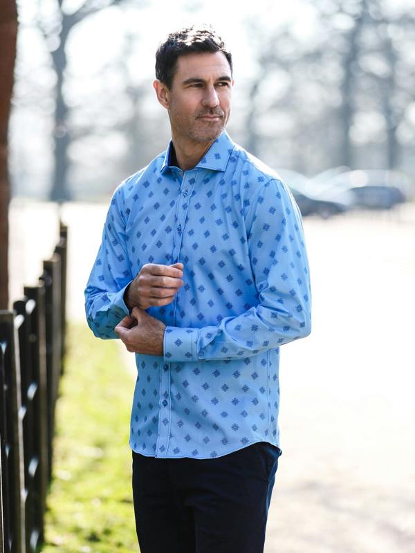 Claudio Lugli Talisman Mosaic Print Men's Long Sleeve Satin Cotton Shirt