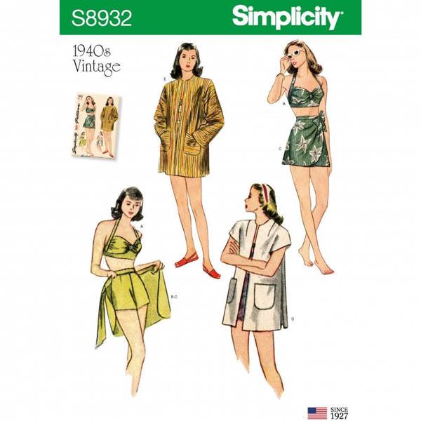 Simplicity Sewing Pattern 8932, Tops, Shorts, Skirts, Coats, Vintage Style for Women, D5 (4-6-8-10-12) - Intermediate