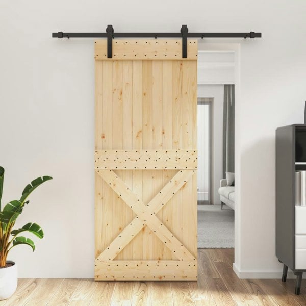 Berkfield Sliding Door with Hardware Set 90x210 cm Solid Wood Pine
