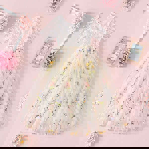 Pretty embroidered flower girl dress with lace bodice