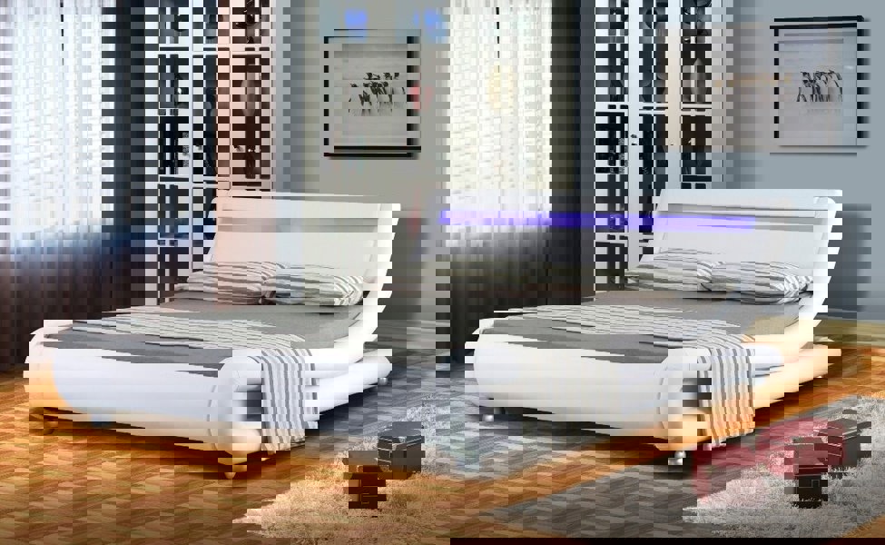 Comfy Living Mallorca Faux Leather LED Bed Frame - Modern & Illuminating Feature for Your Stylish Bedroom