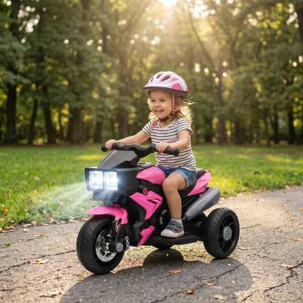 Kids Electric Motorcycle Ride-On Toy, 3-Wheel Battery-Operated Motorbike with Horn, Toddler Ride On Bike, Pink