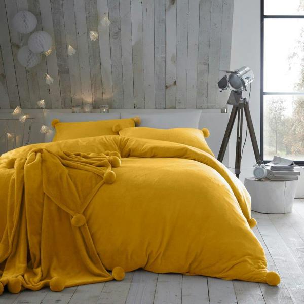 Smart Living Fleece Pom Pom Duvet Set - Ochre