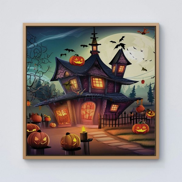 Warren Reed Spooky Halloween House Framed Canvas