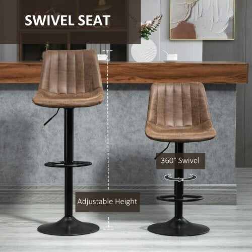 Wyld Haus Rafava Faux Leather Brown Adjustable Breakfast Bar Chairs Set Of 2 With Upholstered Seats