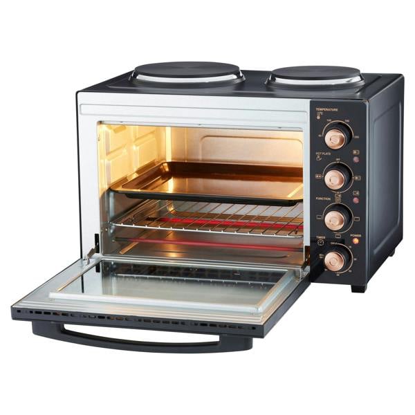 Cooks Professional 34L Mini Oven with 2 Hobs | Black / Copper