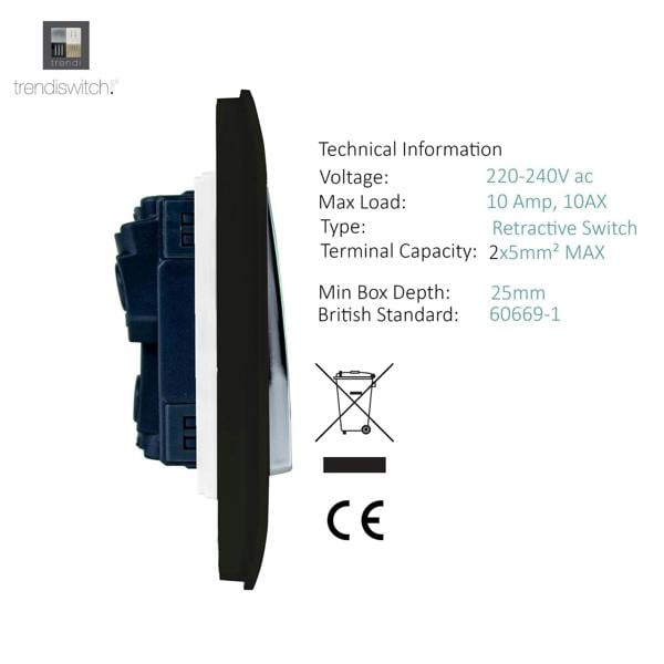 Trendi Switch 2 Gang Retractive Doorbell Switch in Carbon Fibre