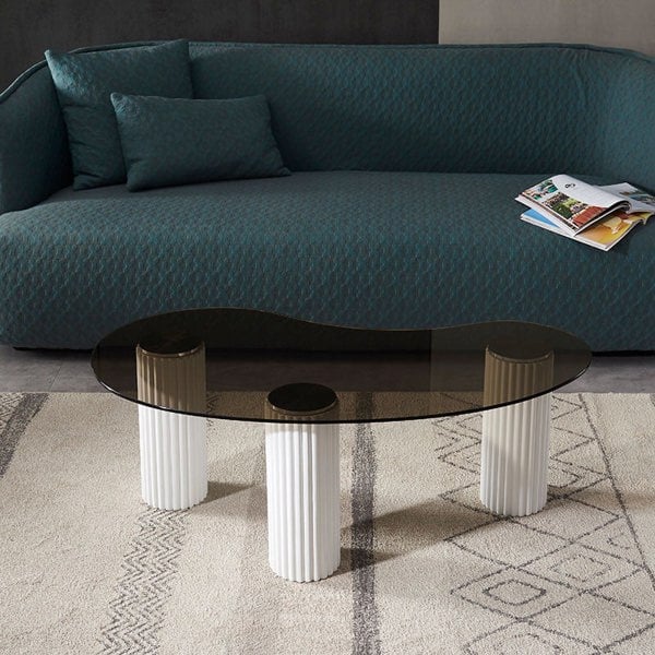 Lunar Coffee Table, Glass-Weilai Concept-Black Top-White Legs-Weilai Concept