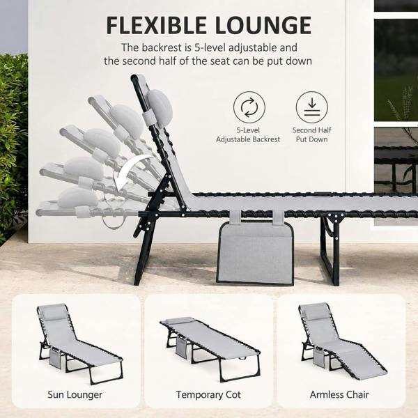 Foldable Sunbed Lounger-Light Grey image 9
