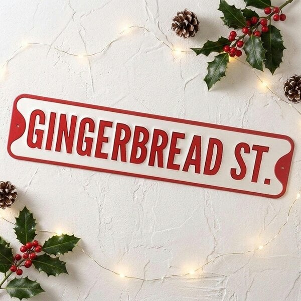 Garden Greatness Festive Gingerbread Street Metal Sign
