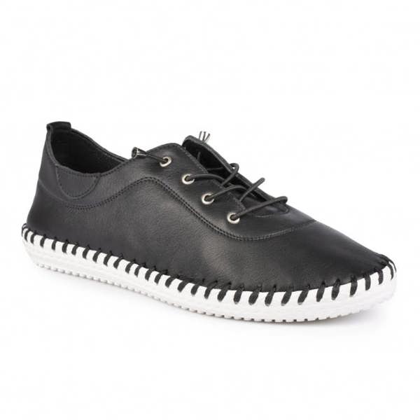 Lunar Womens/Ladies St Ives Leather Plimsolls - Black/White - 