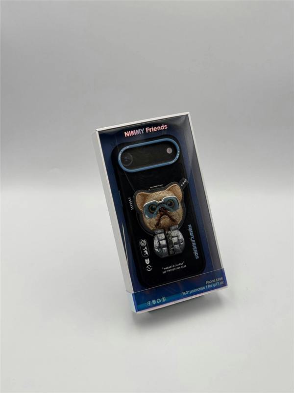 Nimmy Friends Nimmy Cool & Cute 2.0 Little Rich Tycoon Dog Case with MagSafe Stand for iPhone 17 Air 6.5" Black Blue - N-YJKM-CXZJZH-IP17-AIR-07