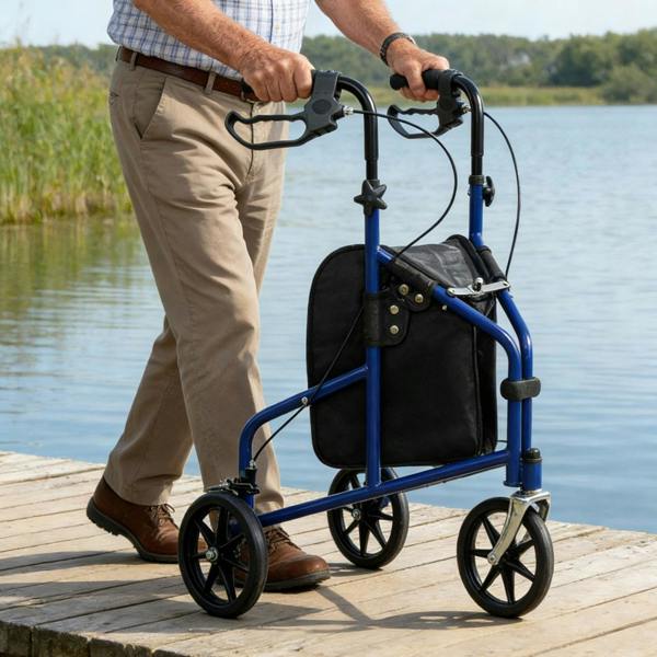Gr8 Home 3 Wheel Rollator Walker Lightweight Folding Adjustable Height Brakes Bag 125kg