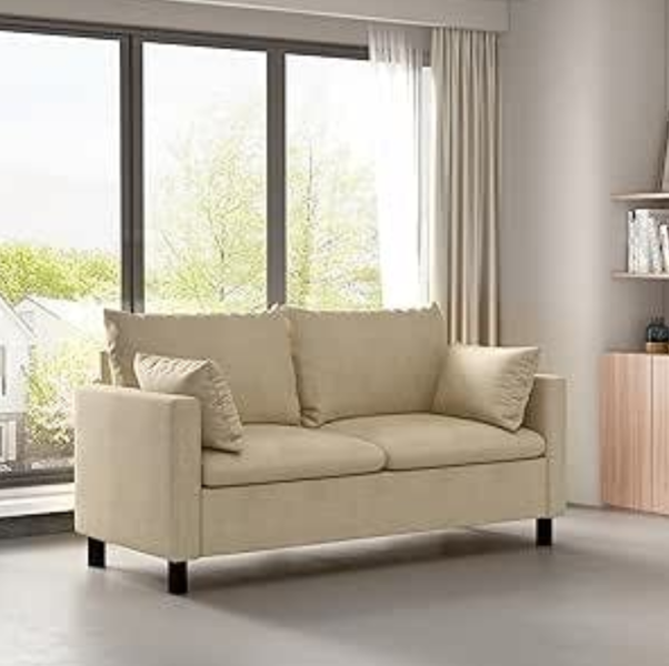 Large 2 seater Plush Padded Sofa/Couch Linen Fabric Settee Laura