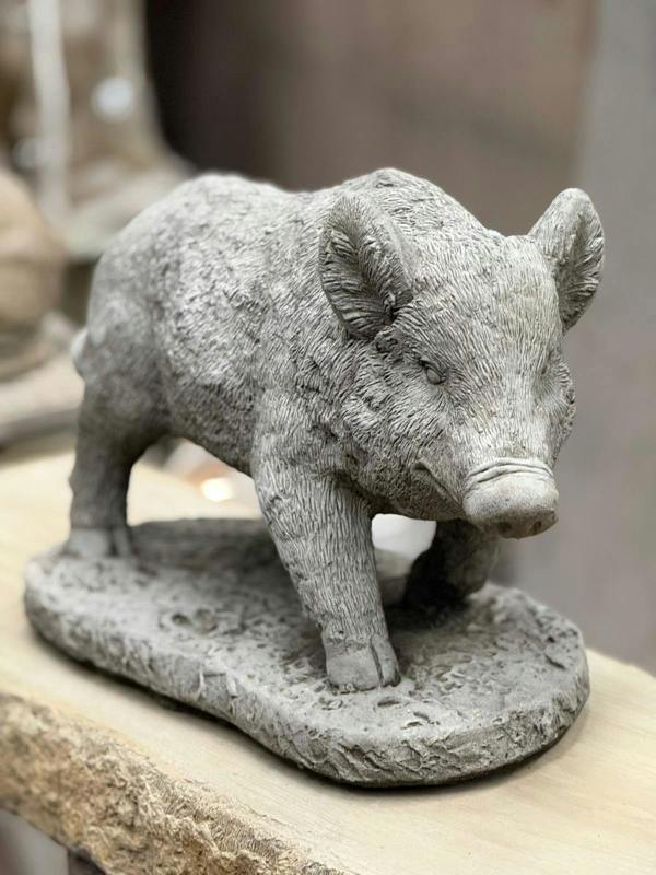 OSN Stone Wild Boar Statue – Detailed Woodland Garden Ornament