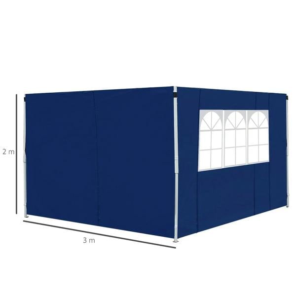 Blue gazebo side panel wall with white arched window cutout, 3 m length and 2 m height