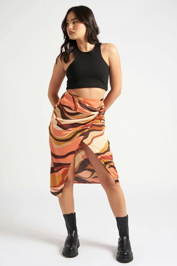 Urban Bliss Swirl Front Knot Satin Skirt