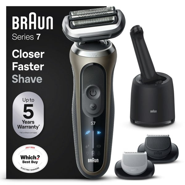 Braun Series 7 72-C7650CC Electric Shaver, With SmartCare Center, EasyClick Attachments - Gold