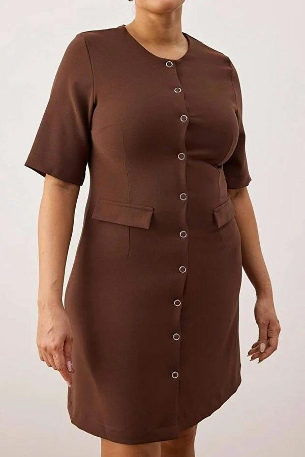 WOVCOR Buttoned Mini Woven Plus Size Dress