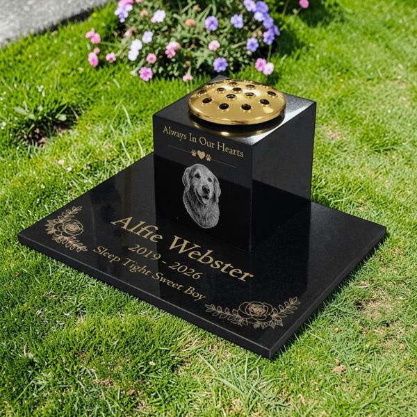 Memorials Direct Dog Memorial Granite Photo Vase & Tablet