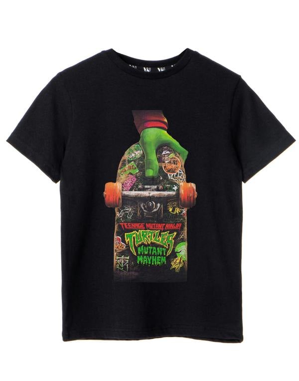 Teenage Mutant Ninja Turtles Boys Black Mutant Mayhem Skateboard Short Sleeved T-Shirt