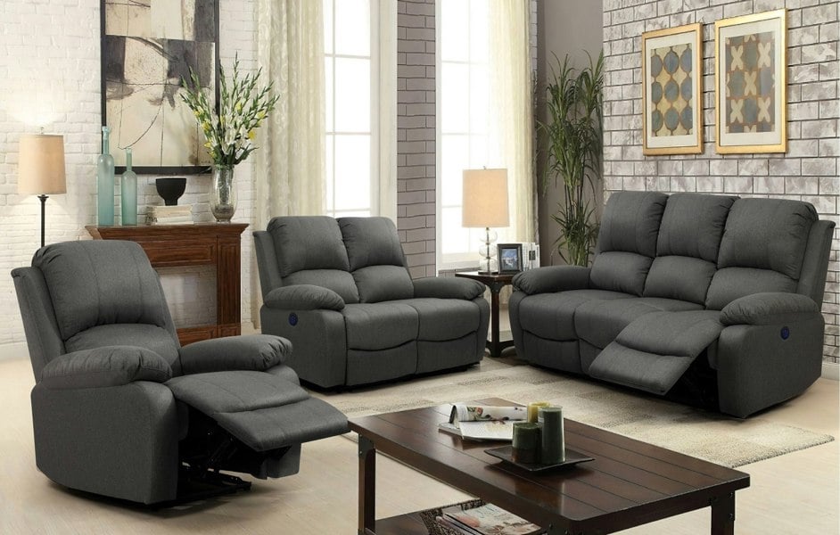 Comfy Living Linen Electric Reclining Sofa Set