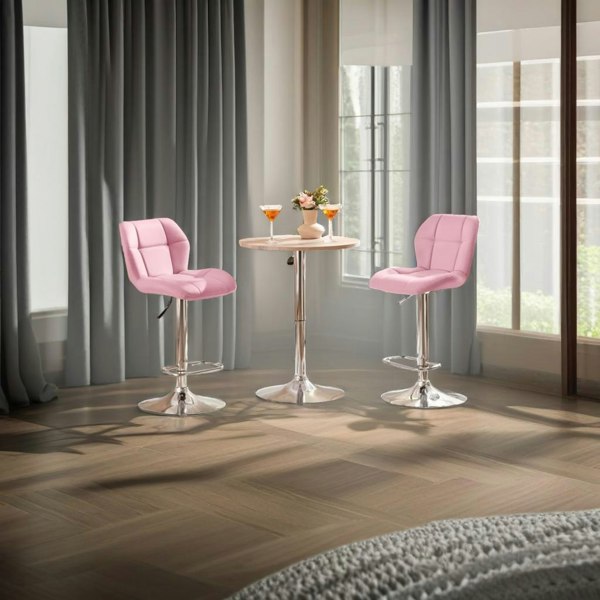 Modcraft Set of 2 Pink PU Leather Bar Stools – Adjustable Swivel Counter Chairs with Backrest