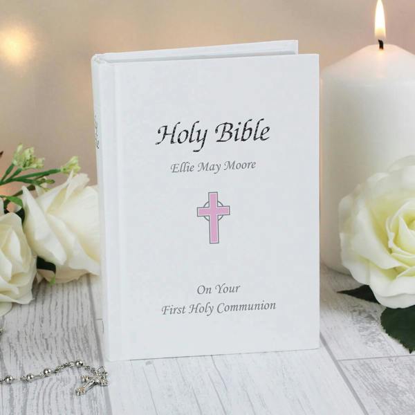 Personalised First Holy Communion Pink Cross Bible - alternative angle