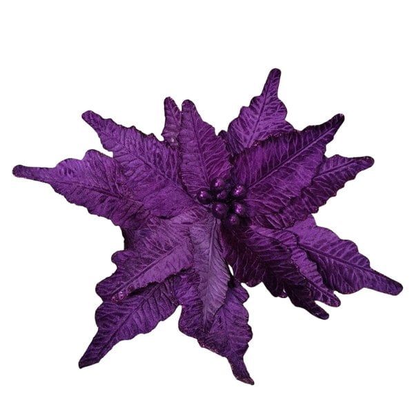 Samuel Alexander 76cm Purple Velvet Poinsettia Stem with Glitter Christmas Decoration