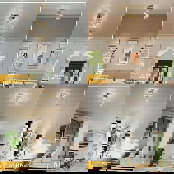 Emitto Crystal Ceiling Light 3 Light E27 Chandelier Semi Flush Mount Lamp Chrome