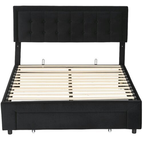 Wyld Haus Mora 4FT6 Double Ottoman Bed Frame with Front Divan Drawer Storage Black