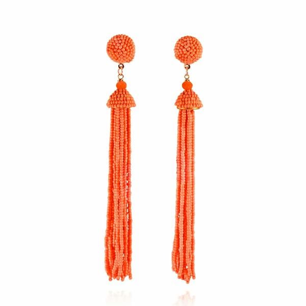 Zavana Long Bright Orange Beaded Tassel Earrings for Women