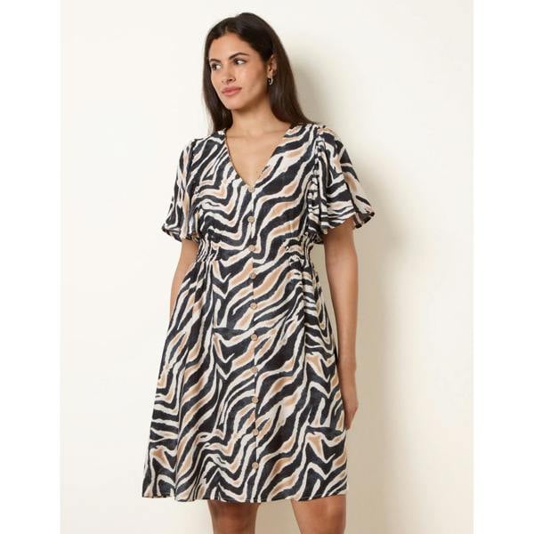 Blue Vanilla Coconut Button Shirred Waist Dress