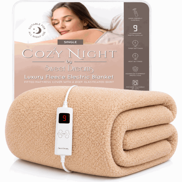 Sweet Dreams Single Size Electric Heated Blanket Mattress Soft Fleece Throw 9 Heat And 9 Timer Settings Dual Controller Washable