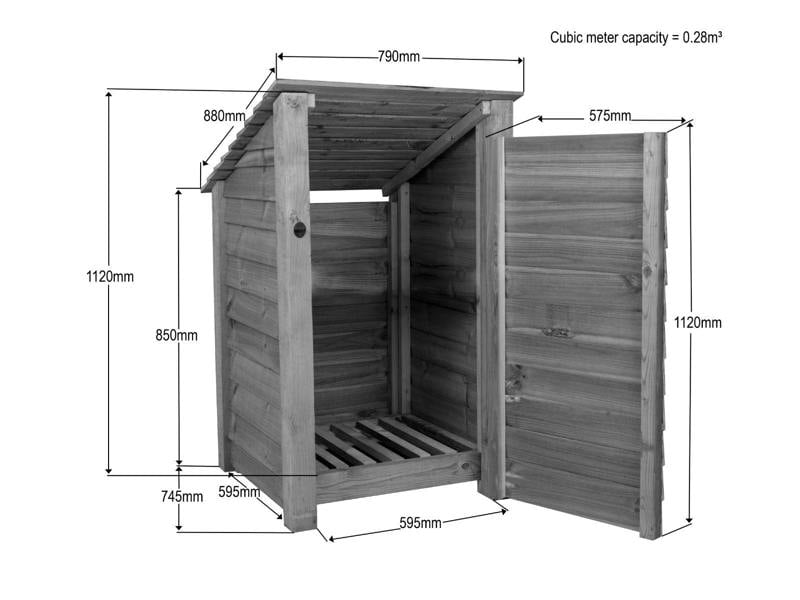 Arbor Garden Solutions Wooden Log Store with Door (Roof Sloping Back) W-79cm, H-126cm or 180cm, D-88cm