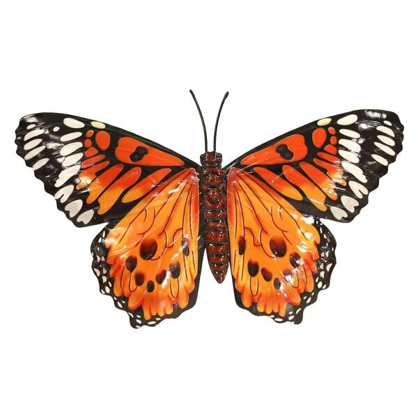 EDH Door Hardware Medium Metal Orange Butterfly Wall Art – 23 x 34 x 1 CM | 3D Hand-Painted Metal Butterfly Decoration | Weatherproof Indoor & Outdoor