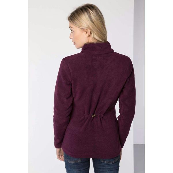 Back of the Rydale Ladies Huggate Overhead Fleece in plum showing the adjustable waist draw cord