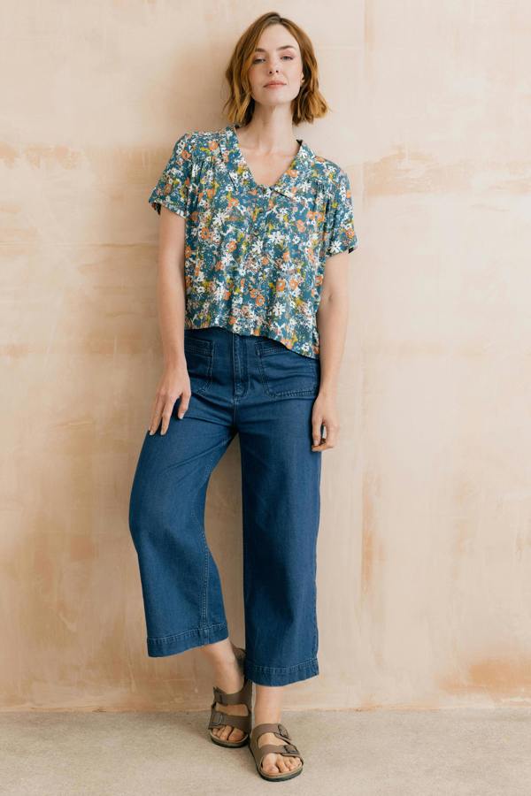 Lily & Me Lowlands Organic Ditsy Print Blouse Petrol