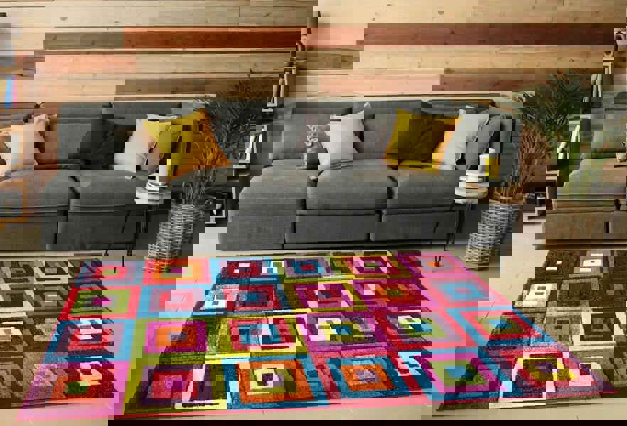 Smart Living Carved Rug Multi - Squares Bright