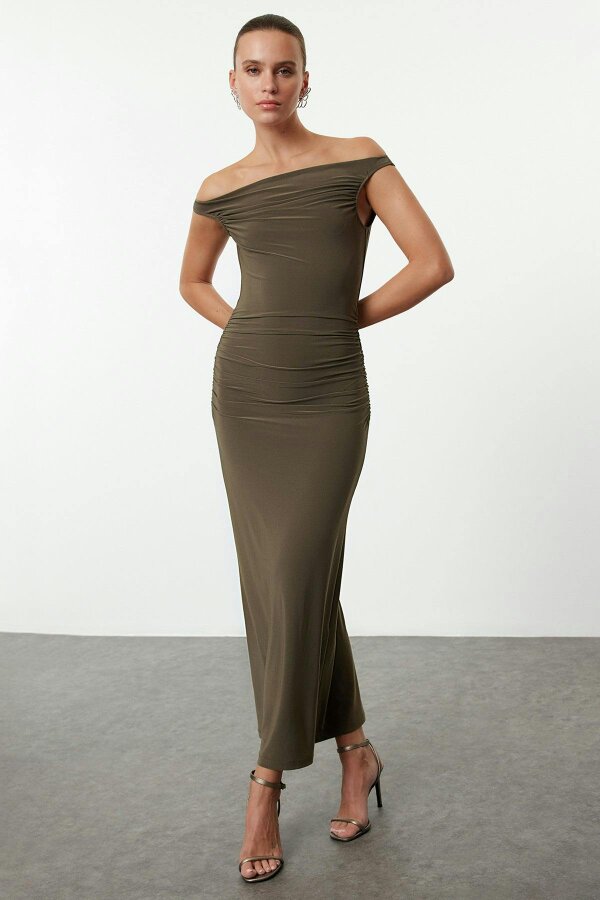 WOVCOR Bodycon Carmen Neck Sleeveless Maxi Dress